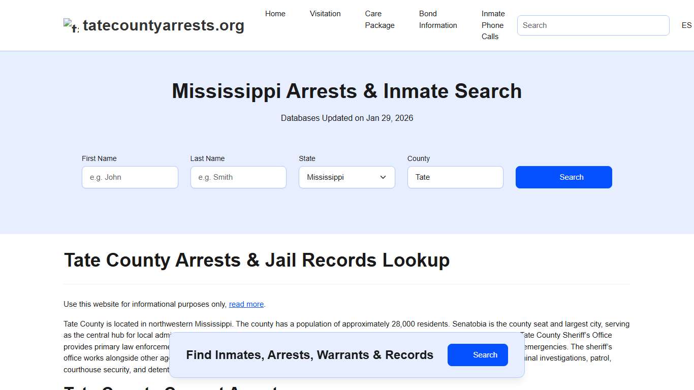 Tate County, MS Arrests, Warrants, Police Records Search