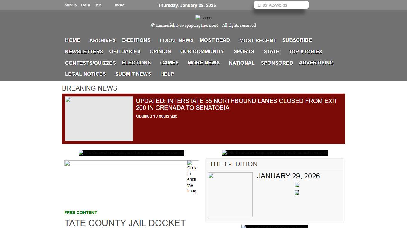 Tate County Jail docket Tate Record