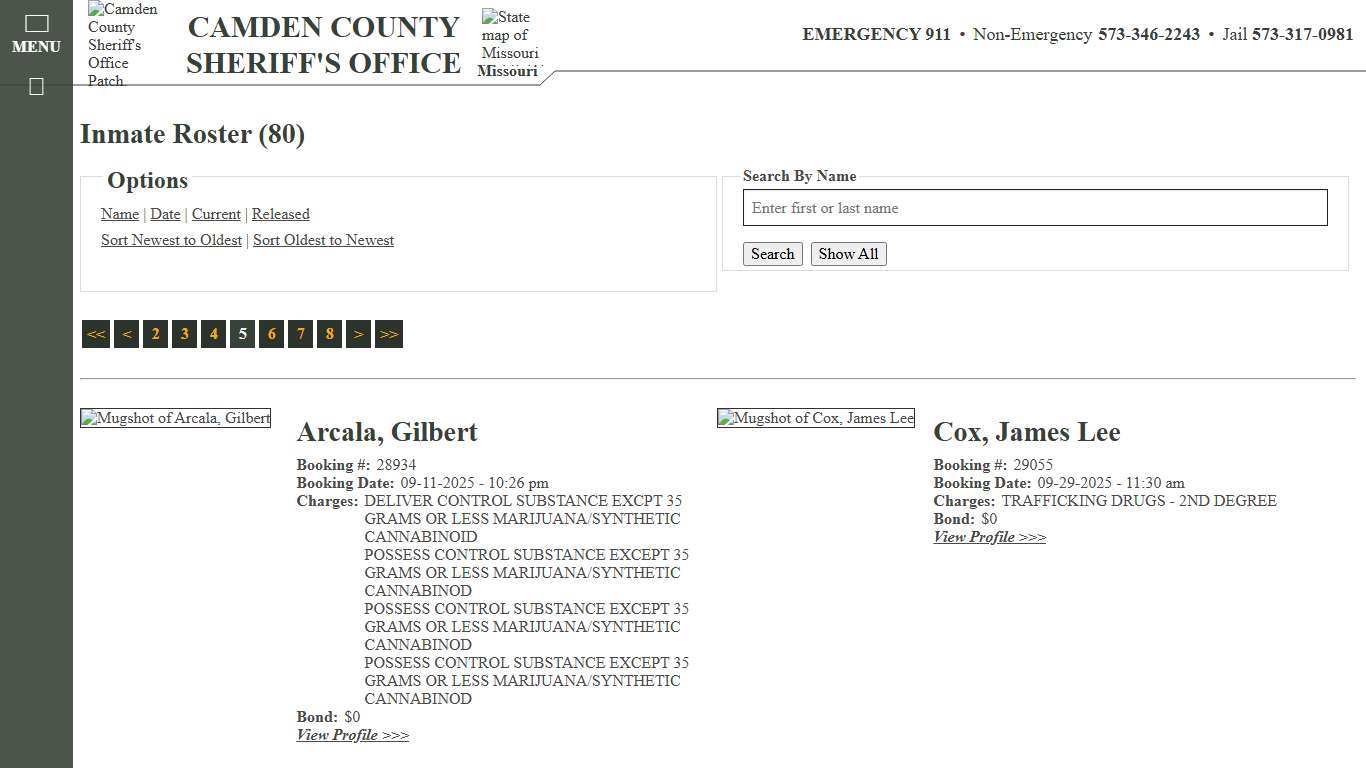 Inmate Roster - Page 5 Current Inmates Booking Date Ascending - Camden County Missouri Sheriff's Office