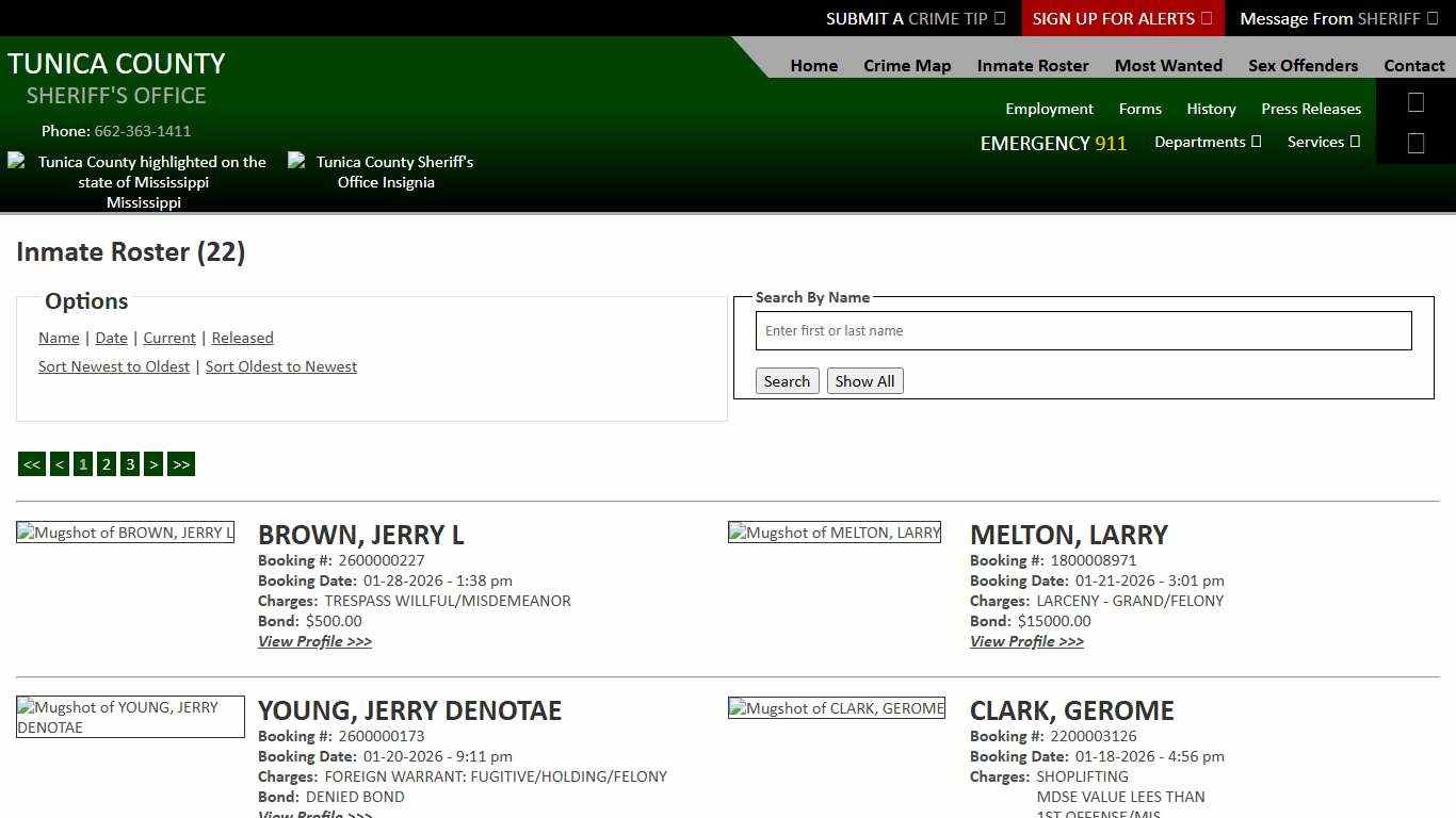 Inmate Roster - Current Inmates Booking Date Descending - Tunica County Sheriff's Office