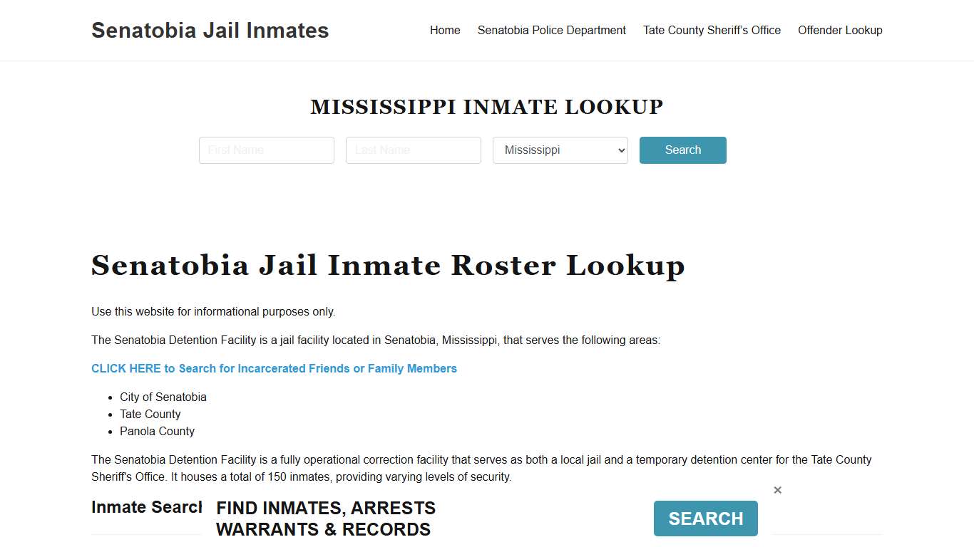 Senatobia Jail Inmate Roster, Tate County, MS, Offender Search